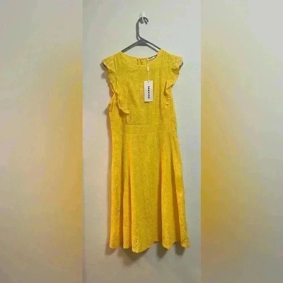 Ecowish Dresses & Skirts - NWT - Ecowish - Women’s Canary Yellow Cap Sleeve Crochet MIDI Dress - Size S